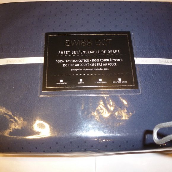 Swiss Dot Navy Queen Sheet Set - Picture 1 of 4